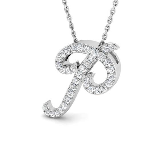 0.28ct SI2/G Round cut Diamond Initials Pendant in 9k White Gold