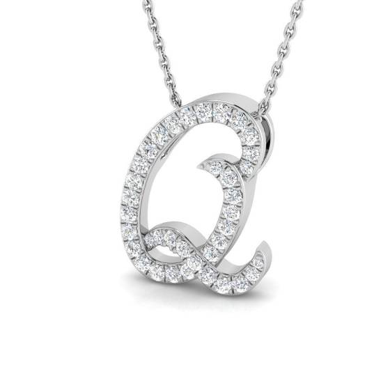 0.34ct SI2/G Round cut Diamond Initials Pendant in 9k White Gold