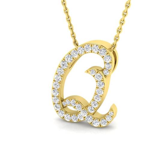 0.34ct SI2/G Round cut Diamond Initials Pendant in 9k Yellow Gold