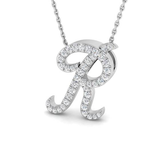 0.33ct SI2/G Round cut Diamond Initials Pendant in 9k White Gold