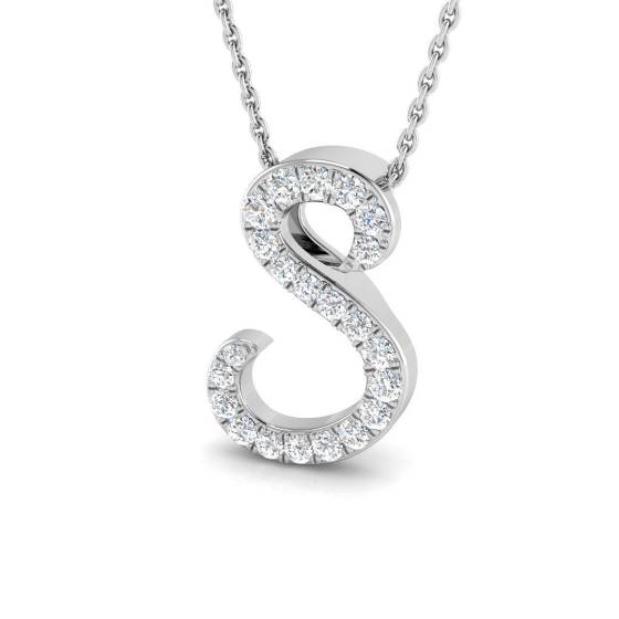 0.27ct SI2/G Round cut Diamond Initials Pendant in 9k White Gold