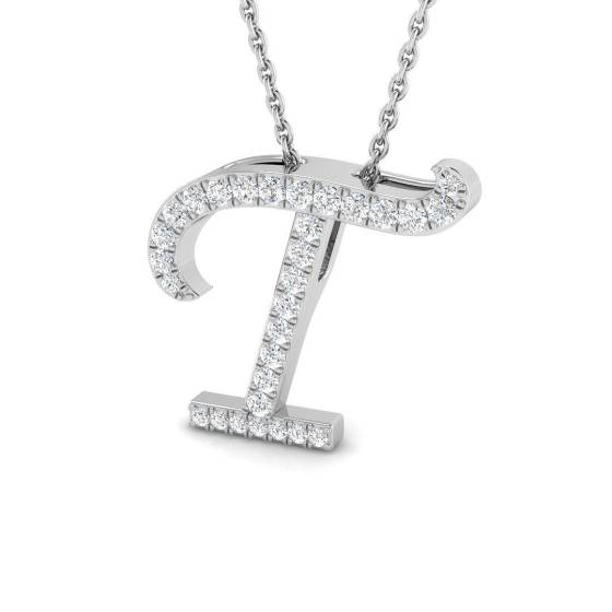 0.24ct SI2/G Round cut Diamond Initials Pendant in 9k White Gold