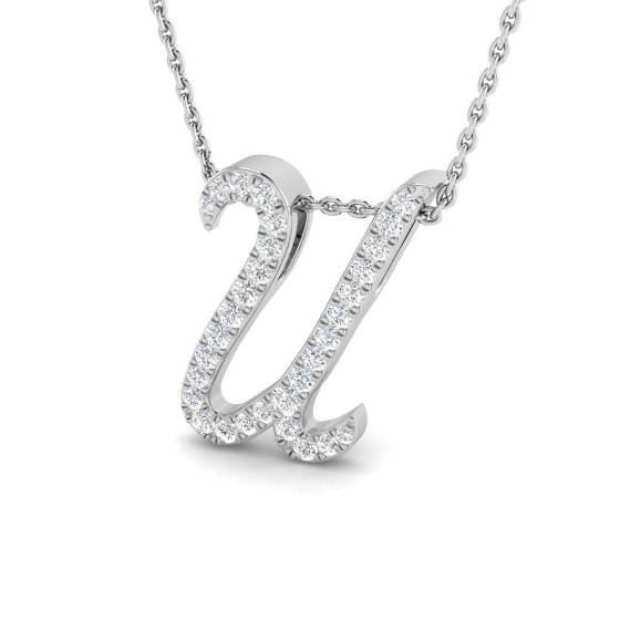 0.28ct SI2/G Round cut Diamond Initials Pendant in 9k White Gold