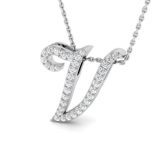 0.29ct SI2/G Round cut Diamond Initials Pendant in 9k White Gold