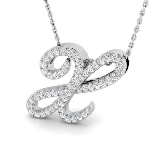 0.46ct SI2/G Round cut Diamond Initials Pendant in 9k White Gold