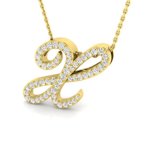 0.46ct SI2/G Round cut Diamond Initials Pendant in 9k Yellow Gold