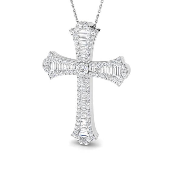 1.72ct SI2/G Round cut Diamonds Cross Pendant in 9k White Gold