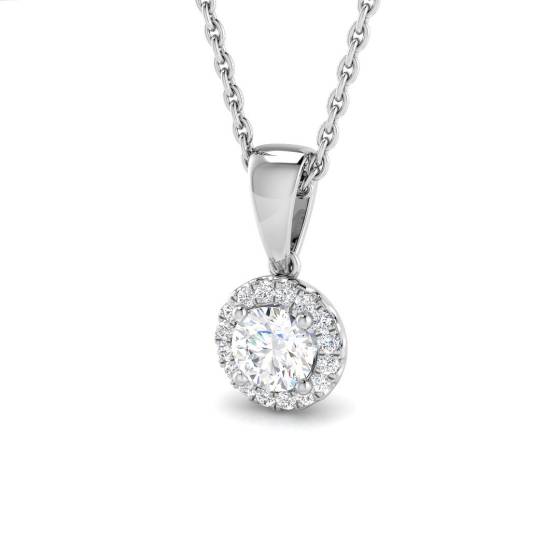 0.21ct SI2/G Round cut Diamonds Halo Pendant in 18k White Gold