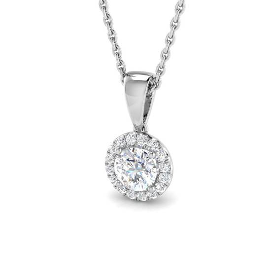 0.47ct SI2/G Round cut Diamonds Halo Pendant in 18k White Gold