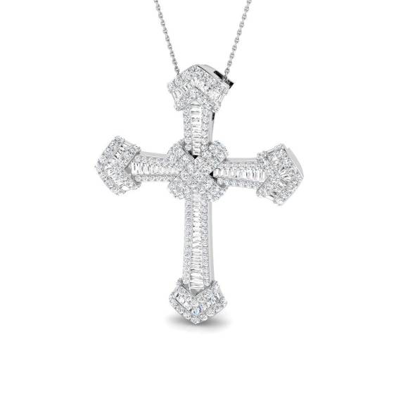 4.05ct SI2/G Round cut Diamond Cross Pendant in 9k White Gold