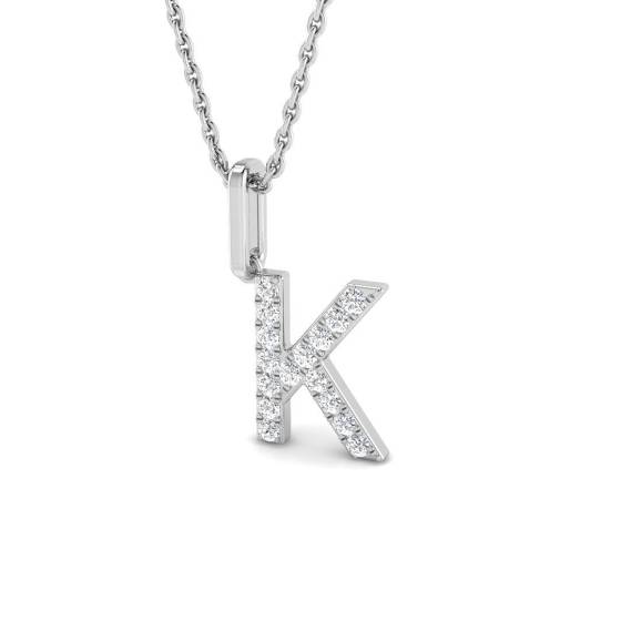 0.13ct SI2/G Round cut Diamond Initials Pendant in 9k White Gold