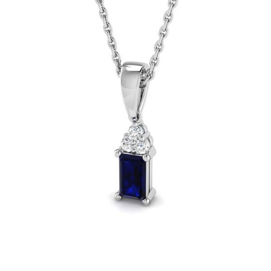 0.34ct SI2/G Emerald cut Blue Sapphire Gemstone Pendant in 18k White Gold