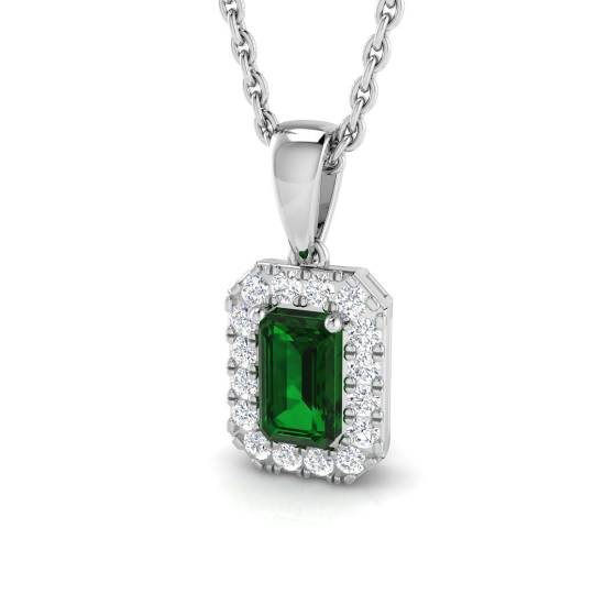 0.40ct SI2/G Emerald cut Green Emerald Gemstone Pendant 18k White Gold