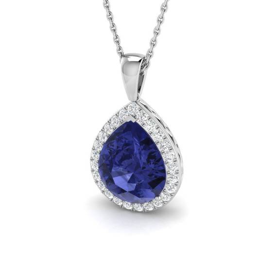 3.65ct SI2/G Pear cut Tanzanite Gemstone Pendant in 18k White Gold