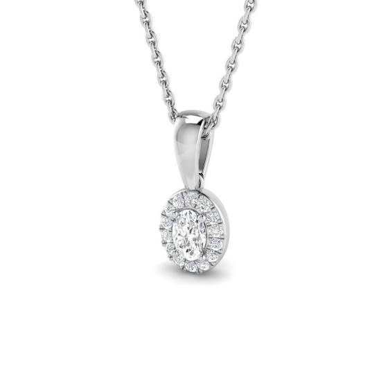 0.23ct SI2/G Oval cut Diamond Halo Pendant in 18k White Gold