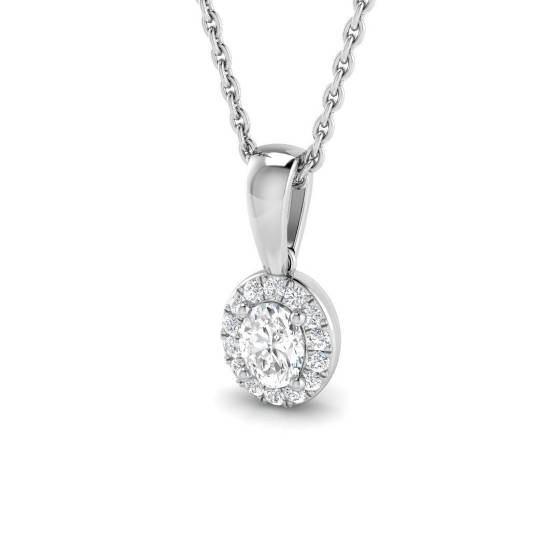 0.25ct SI2/G Oval cut Diamond Halo Pendant in 18k White Gold