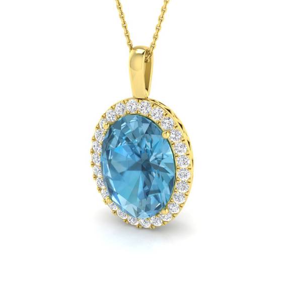 16.65ct I1/G Oval cut Blue Topaz Gemstone Pendant in 9k Yellow Gold