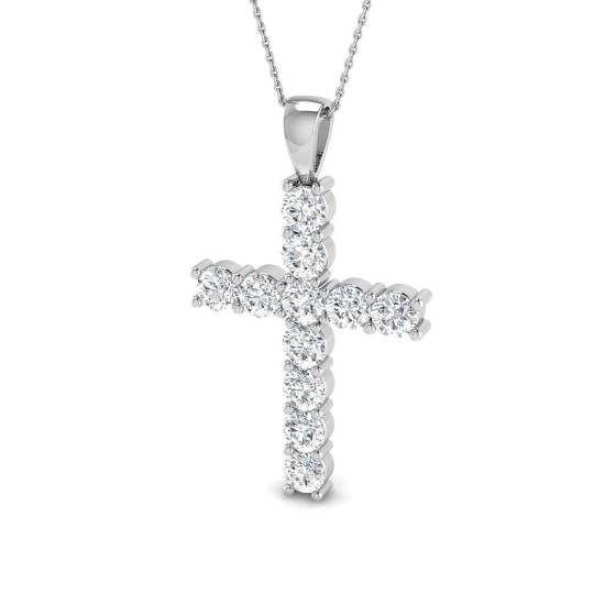 5.68ct SI2/G Round cut Diamond Cross Pendant in 18k White Gold