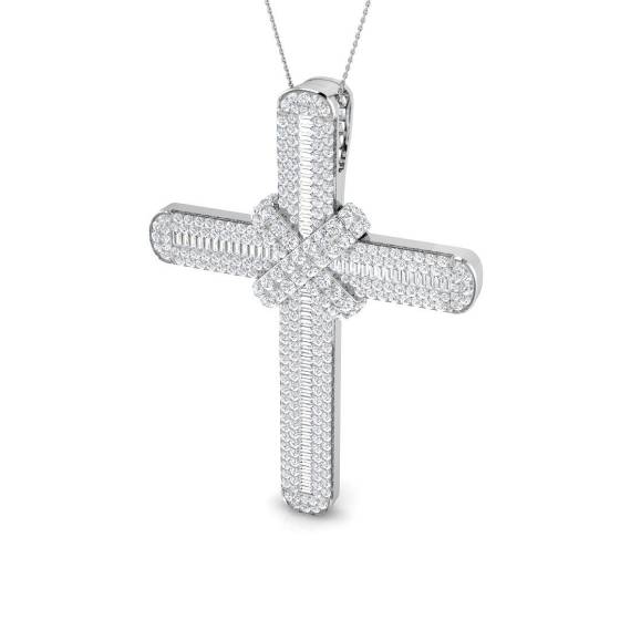 13.64ct SI2/G Round cut Diamond Cross Pendant in 9k White Gold