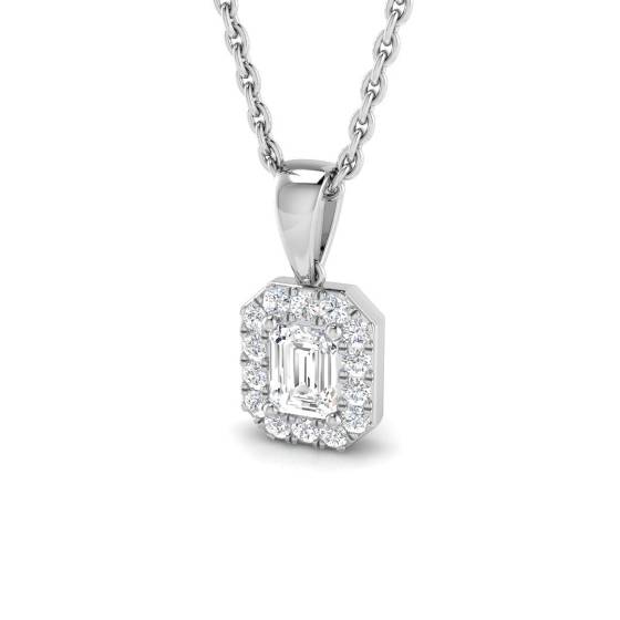 0.20ct SI2/G Radiant cut Diamonds Halo Pendant in 18k White Gold