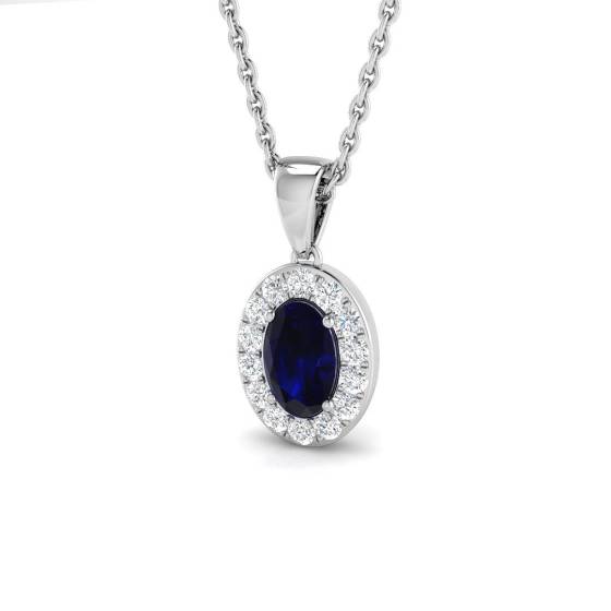 0.65ct SI2/G Oval cut Blue Sapphire Gemstone Pendant in 18k White Gold