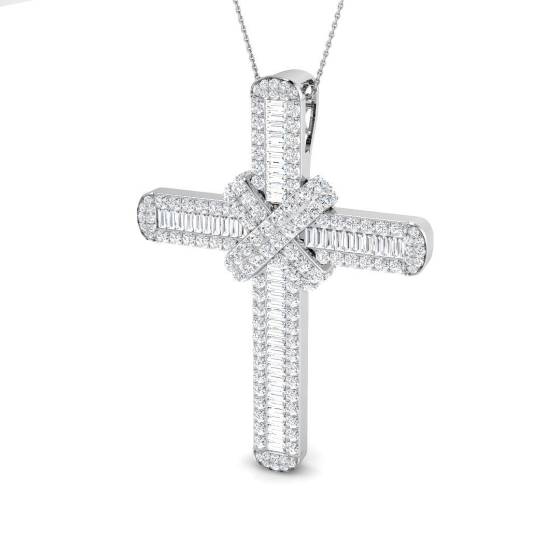 7.95ct SI2/G Round cut Diamond Cross Pendant in 9k White Gold