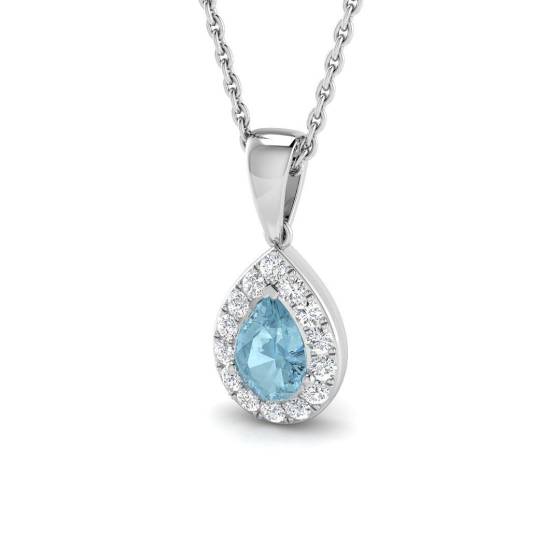 0.47ct SI2/G Pear cut Aquamarine Gemstone Pendant in 18k White Gold