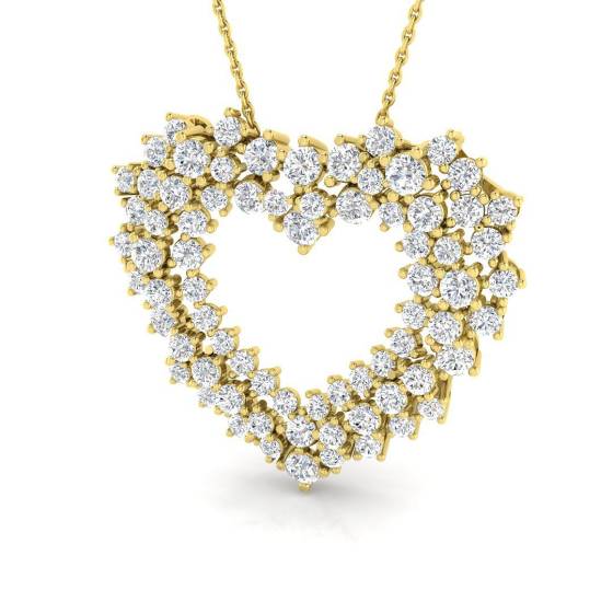 2.91ct SI2/G Round cut Diamond Heart Pendant in 18k Yellow Gold