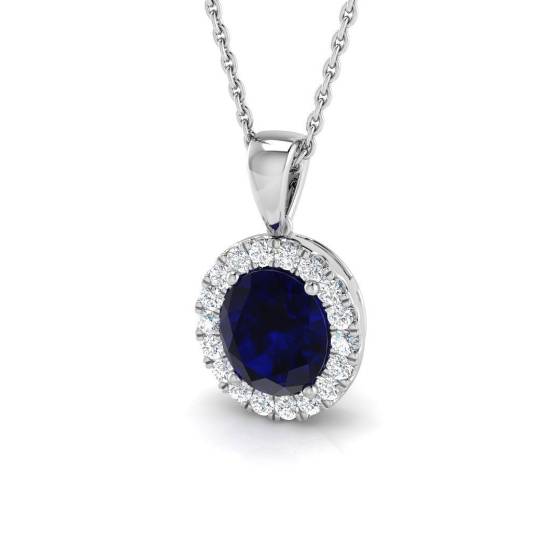 1.94ct SI2/G Oval cut Blue Sapphire Gemstone Pendant in 18k White Gold