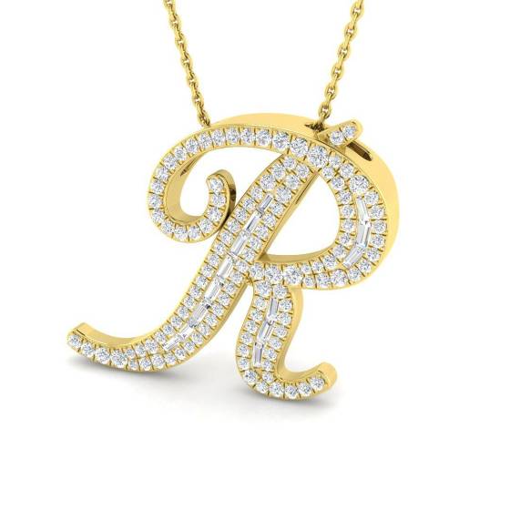 0.80ct SI2/G Round cut Diamond Initials Pendant in 9k Yellow Gold