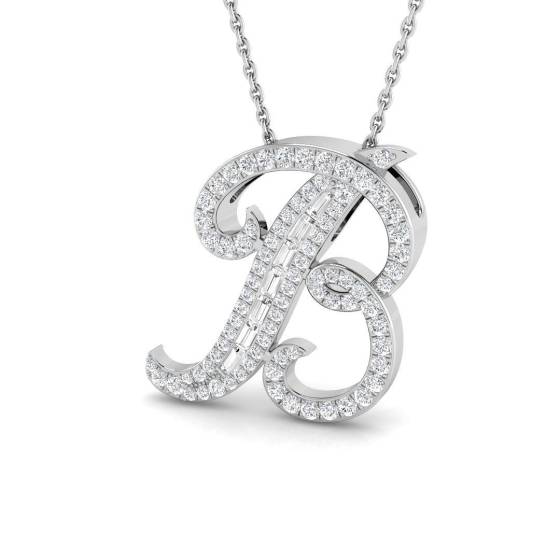 0.43ct SI2/G Round cut Diamond Initials Pendant in 9k White Gold