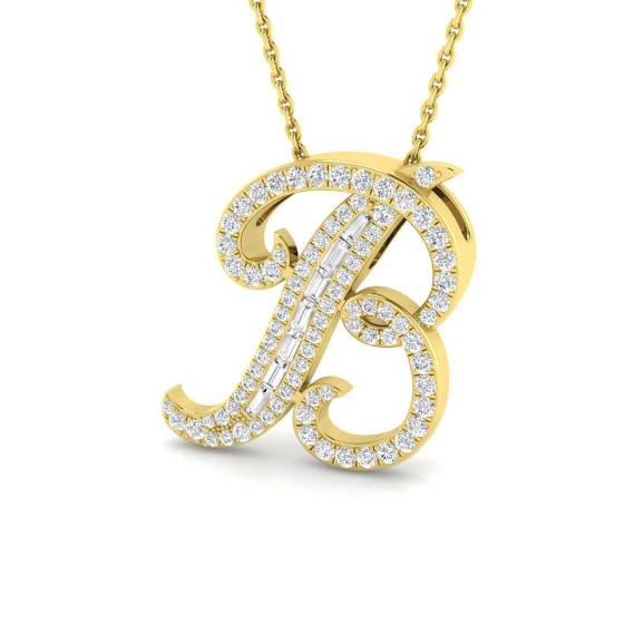 0.43ct SI2/G Round cut Diamond Initials Pendant in 9k Yellow Gold