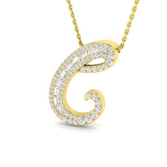 0.36ct SI2/G Round cut Diamond Initials Pendant in 9k Yellow Gold