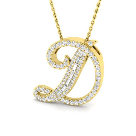 0.47ct SI2/G Round cut Diamond Initials Pendant in 9k Yellow Gold