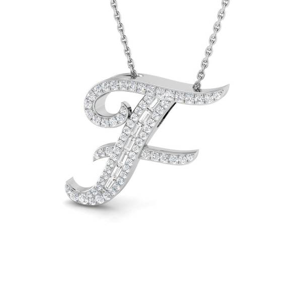 0.32ct SI2/G Round cut Diamond Initials Pendant in 9k White Gold