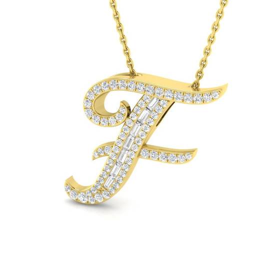 0.32ct SI2/G Round cut Diamond Initials Pendant in 9k Yellow Gold