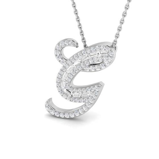 0.40ct SI2/G Round cut Diamond Initials Pendant in 9k White Gold