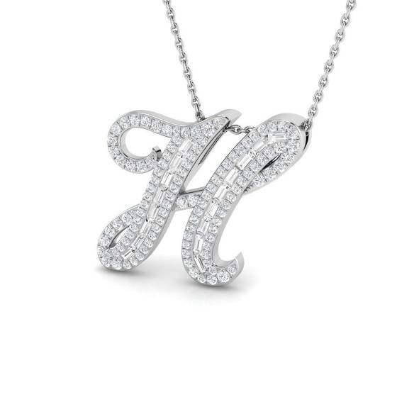 0.57ct SI2/G Round cut Diamond Initials Pendant in 9k White Gold