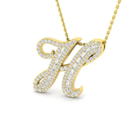 0.57ct SI2/G Round cut Diamond Initials Pendant in 9k Yellow Gold