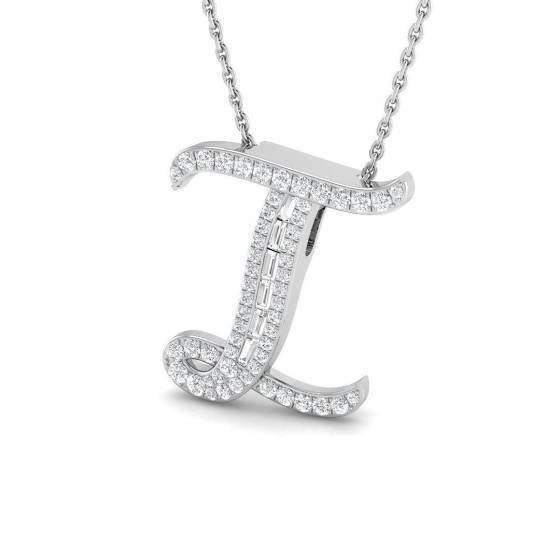 0.34ct SI2/G Round cut Diamond Initials Pendant in 9k White Gold