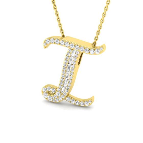 0.34ct SI2/G Round cut Diamond Initials Pendant in 9k Yellow Gold