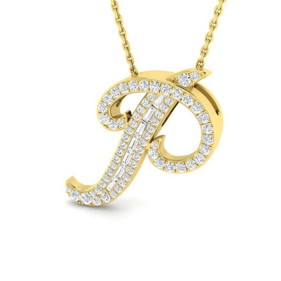 0.36ct SI2/G Round cut Diamond Initials Pendant in 9k Yellow Gold