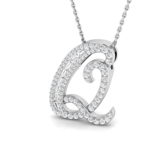 0.45ct SI2/G Round cut Diamond Initials Pendant in 9k White Gold