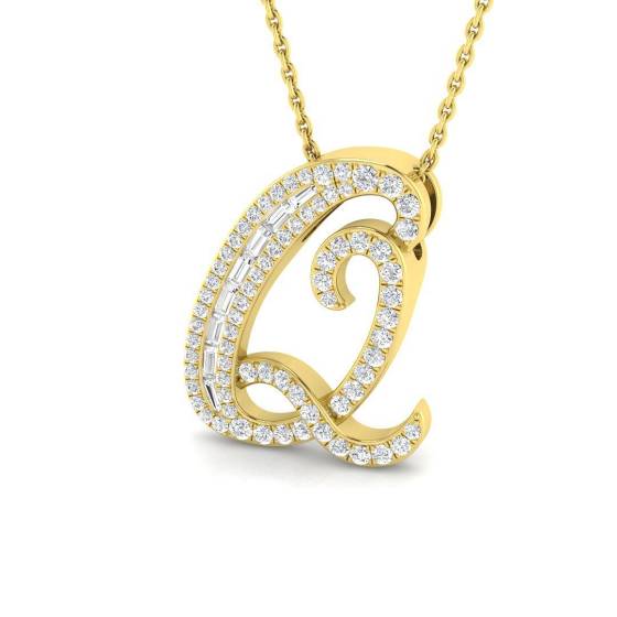 0.45ct SI2/G Round cut Diamond Initials Pendant in 9k Yellow Gold