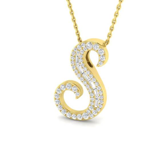 0.33ct SI2/G Round cut Diamond Initials Pendant in 9k Yellow Gold