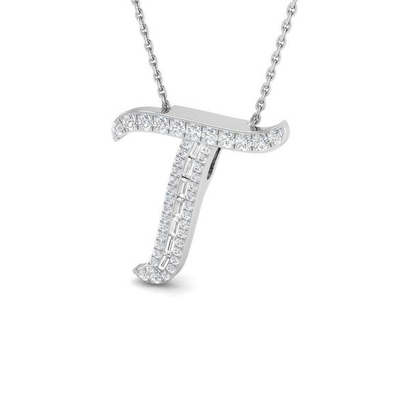 0.29ct SI2/G Round cut Diamond Initials Pendant in 9k White Gold