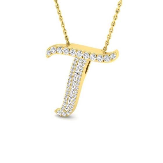 0.29ct SI2/G Round cut Diamond Initials Pendant in 9k Yellow Gold