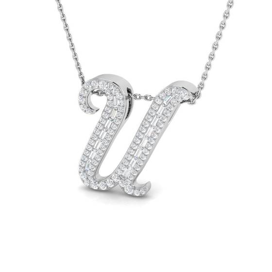 0.49ct SI2/G Round cut Diamond Initials Pendant in 9k White Gold