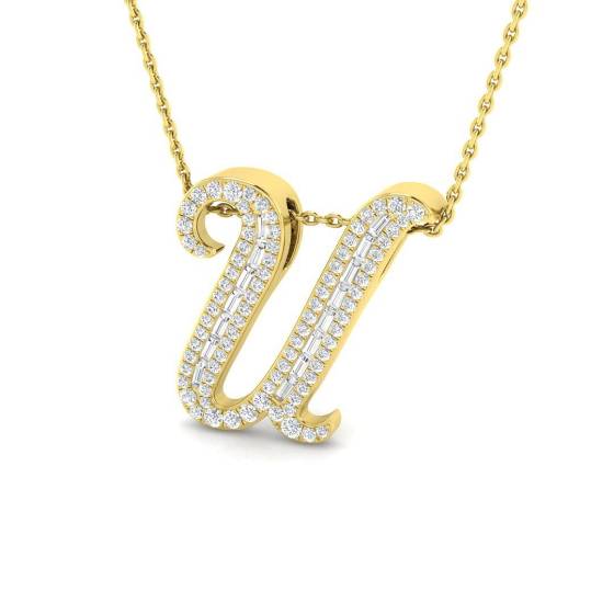 0.49ct SI2/G Round cut Diamond Initials Pendant in 9k Yellow Gold