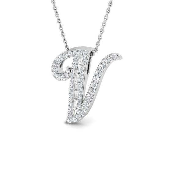 0.38ct SI2/G Round cut Diamond Initials Pendant in 9k White Gold